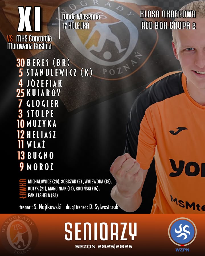🟧Przed nami kolejny mecz rundy wiosennej ⬛️Już za chwilę seniorzy TPS Winogrady 