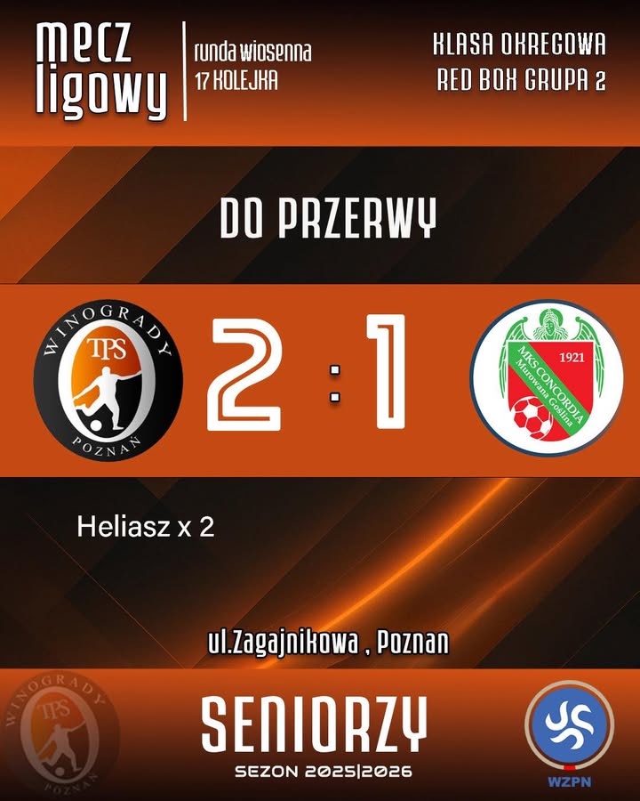 Przerwa w spotkaniu seniorów TPS Winogrady 🆚 Concordia Murowana Goślina