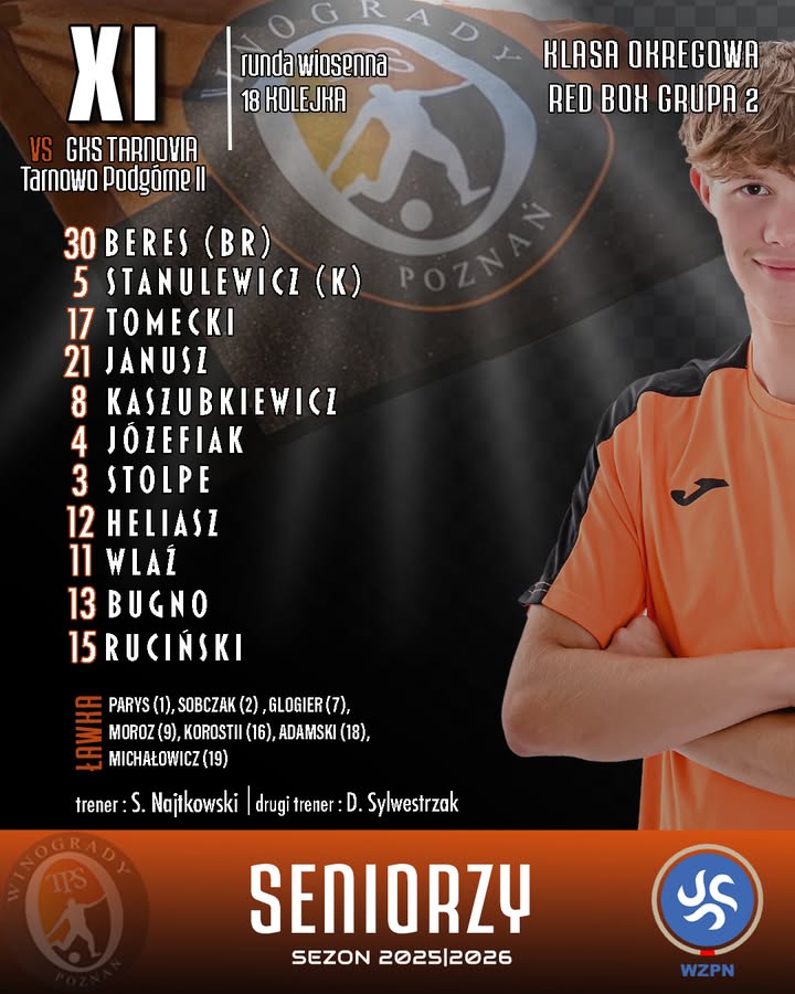 🟧Przed nami kolejny mecz rundy wiosennej ⬛️Już za chwilę seniorzy TPS Winogrady 