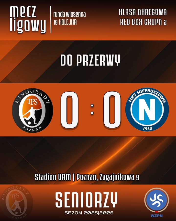 🟧19 kolejka na Zagajnikowej. ⬛️Do przerwy bez bramek – remis 0:0 z NKS Nieprusze