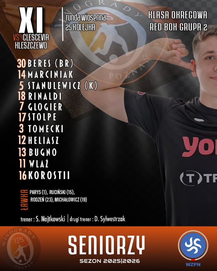 🟧Przed nami kolejny mecz rundy wiosennej ⬛️Już za chwilę seniorzy TPS Winogrady 