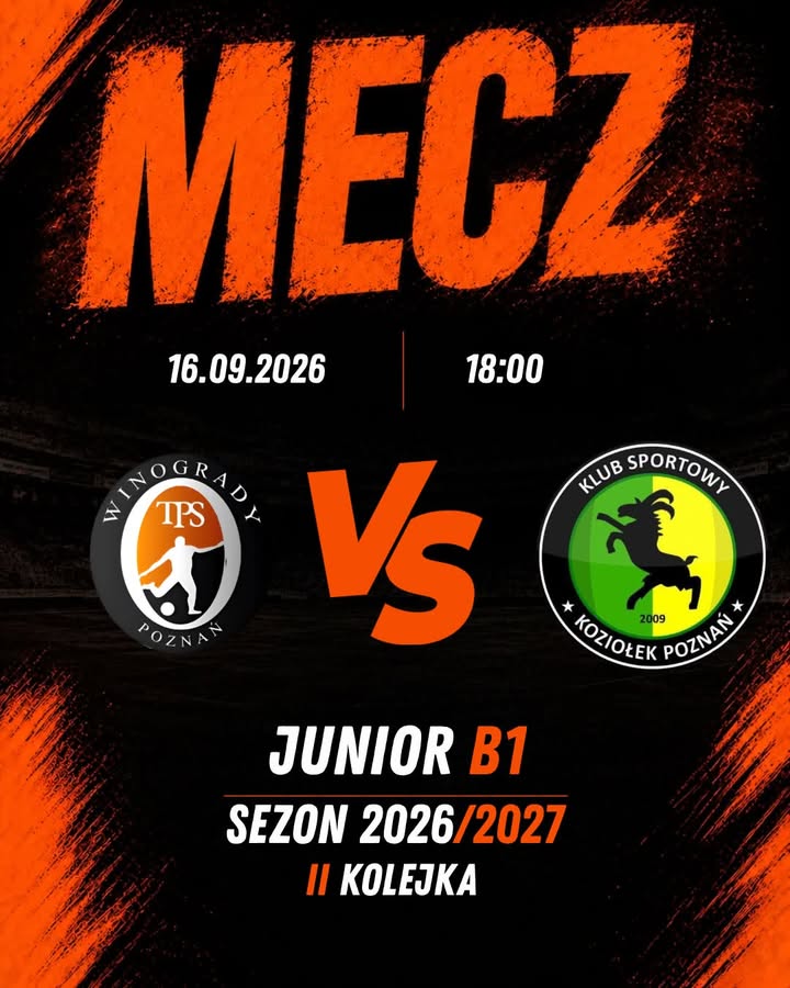 Jutro nasi Juniorzy zmierzą się z KS Koziołek Poznań! Serdecznie zapraszamy Was 